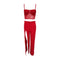 Hot Sale Sexy Women Vacation Pattern Red Color Strap Top And Split Long Skirt Set