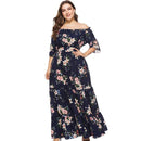 Women Classic Design Vacation Shopping Pattern Elastic Off-shoulder Plus Size Long Dress