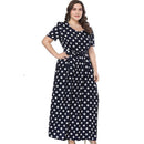 Women Classic Polka Dot Printed Fashion Plus Size Round Collar Short Sleeves Low Hemline Dress