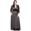 Elegant Women Plus Size Hollow Lace Three-quarter Sleeves Sexy Deep V Collar Party Dress