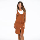 Women Fashion Solid Color Single-Breasted Medium Length Slit Dress