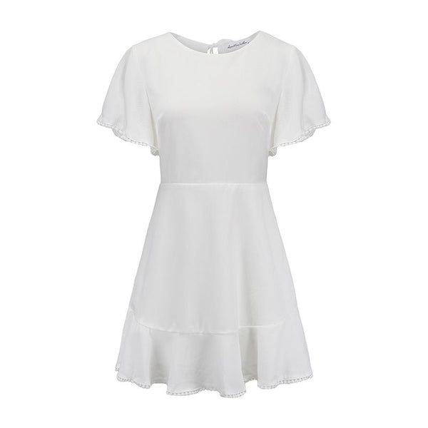 Elegant Office Lady Casual Style Solid Color Short Sleeves Chiffon Dress