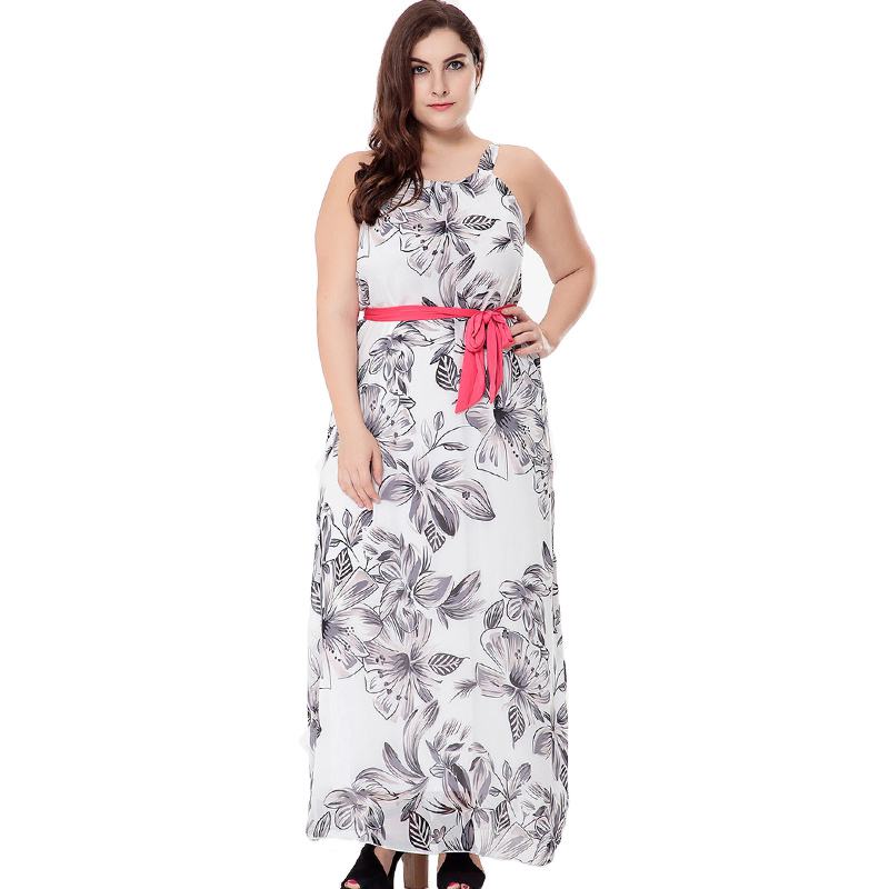 Hot sale Women Elegant Floral Print Freshing Style Summer New Arrival Sleeveless Plus Size Vacation Dress