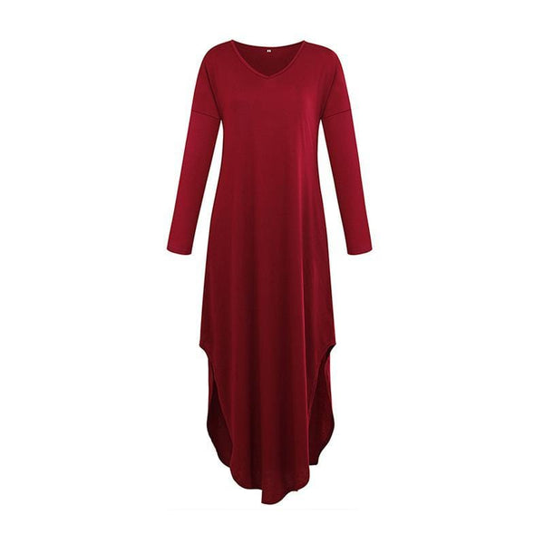 Women Hot Sale V Neck Long Sleeves Irregular Hemline Split Dress