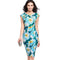 Elegant Office Lady Multicolor Floral Print O Neck Short Sleeves Tight Dress