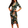 Hot Sale Elegant Women Floral Print Half Sleeve Slimming Split Dress