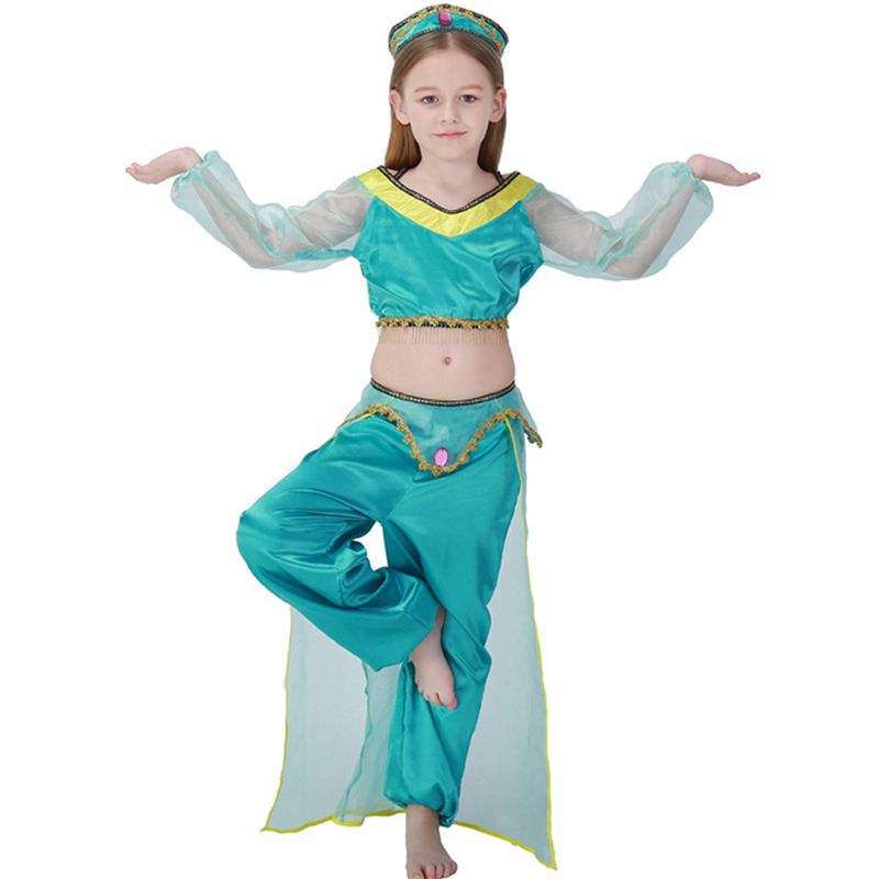 Girl Children's Day Show Dress Cosplay Princess Jasmine Halloween Party Costume With Hat