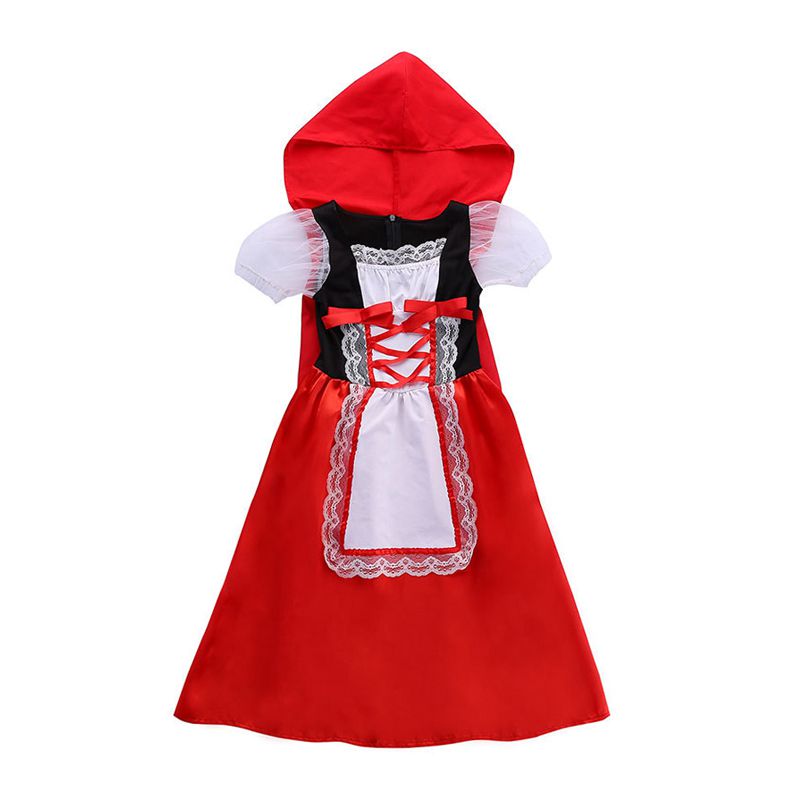 Cute Little Girl Stage Show Dress Halloween Cosplay Little Red Costume With Gloves