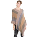 Women Autumn And Winter New Stripes Pattern Knitted Shawl With Tassel