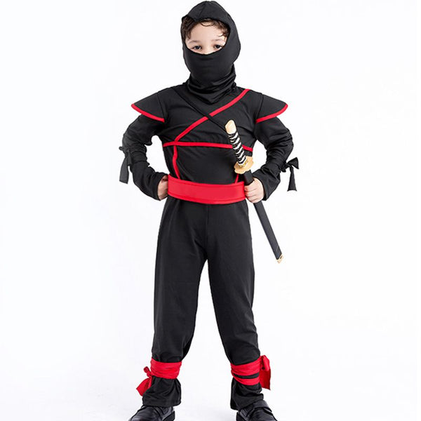 Little Boy Halloween Cosplay Masked Ninja All-black Stage Show Costume With Mask