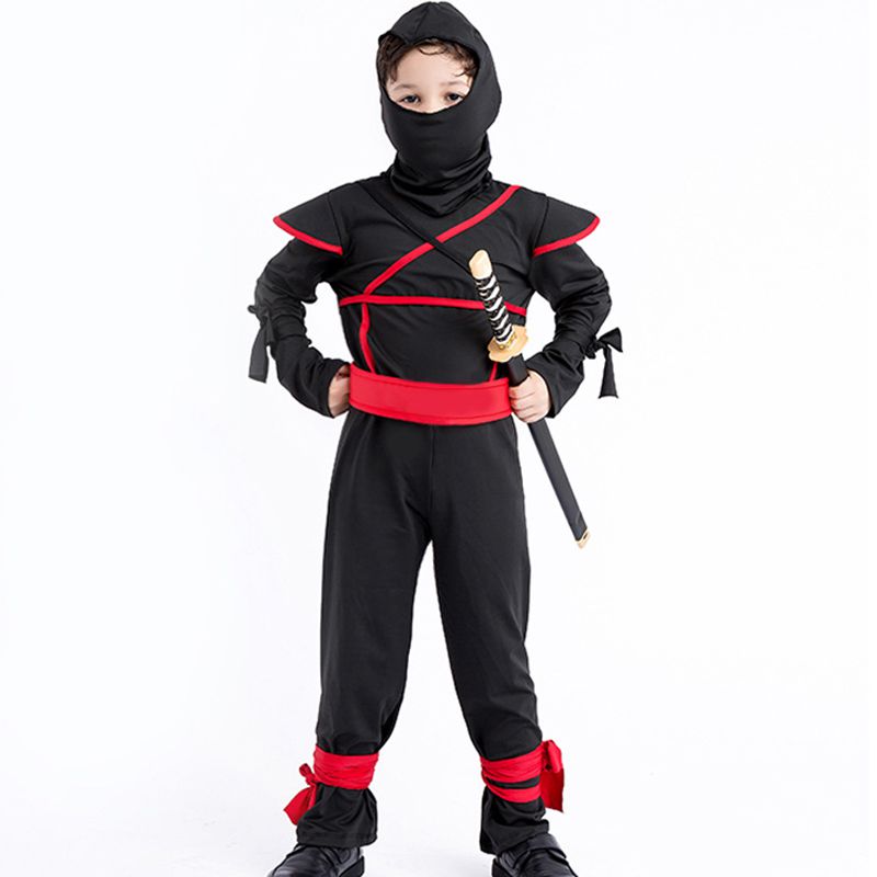 Little Boy Halloween Cosplay Masked Ninja All-black Stage Show Costume With Mask