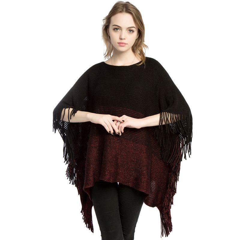 New Arrival Large Size Shawl Handmade Wool Knitted Pullover Cape With Tassel