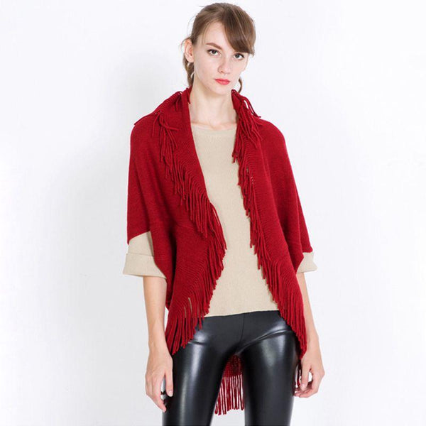 Women Classic Style Autumn And Winter Warm Wool Knitted Solid Color Cashmere-like Shawl