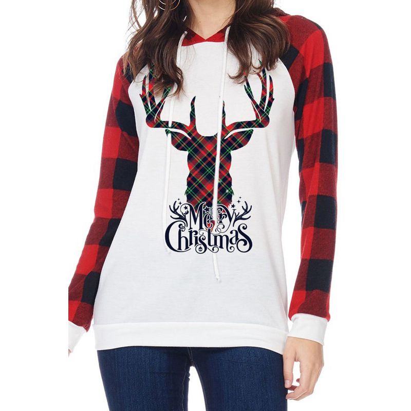 Fashion Christmas Elk Printed Long Sleeves Women Casual Polyester Hoodies