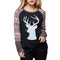 Winter New Design Round Neck Color Blocking Long Sleeves Christmas Elk Printed T-shirt