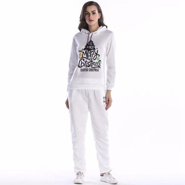 Women Casual Outdoor Sportswear Christmas Tree Print Hoodies And Sweatpants Set