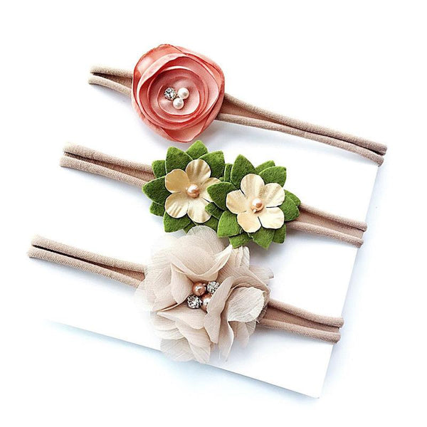 3Pcs Set Factory Direct Sale Girls Nylon Different Pretty Artificial Flowers Headbands