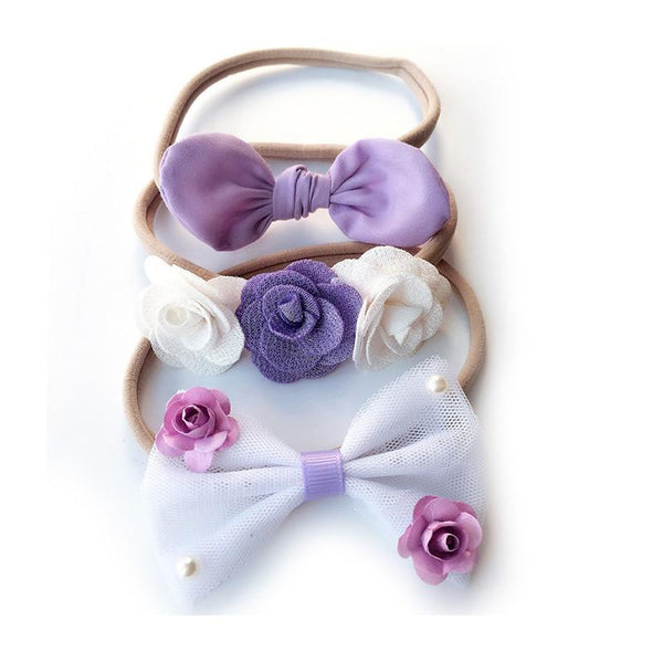 3Pcs Set Baby Girls Nylon Pretty Colorful Flowers And Bowknot Different Pattern Cute Headbands