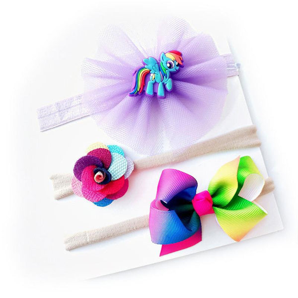 3Pcs Set Baby Girls Nylon Flower Bowknot Wing And Unicorn Party Headbands
