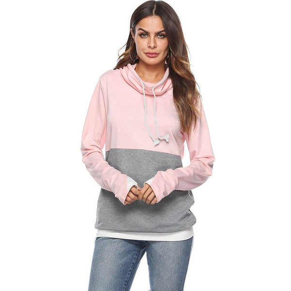 Fashion Lady Unique Heap Collar Design Color Blocking Long Sleeves Sweatshirt