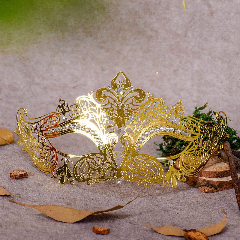 High Quality Women Trendy Golden Plated Metal Hollow Party Mask