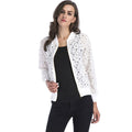 Fashion Lady Solid Color Hollow Woven Lace Zipper Short Coat