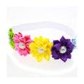 Hot Selling Baby Girls  Rainbow Color Beaded Flower Elastic Pretty Headbands