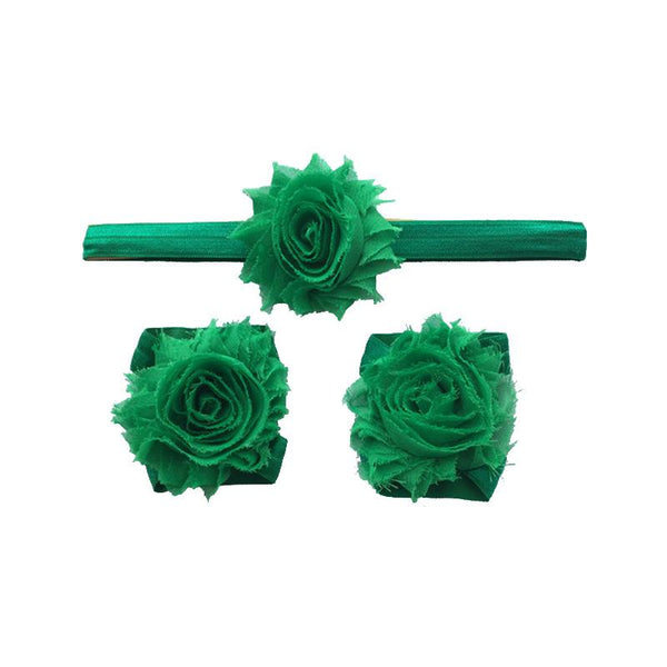 3Pcs Set Baby Girls Solid Color Chiffon Lace Flower Pretty Headbands And  Barefoot Sandals