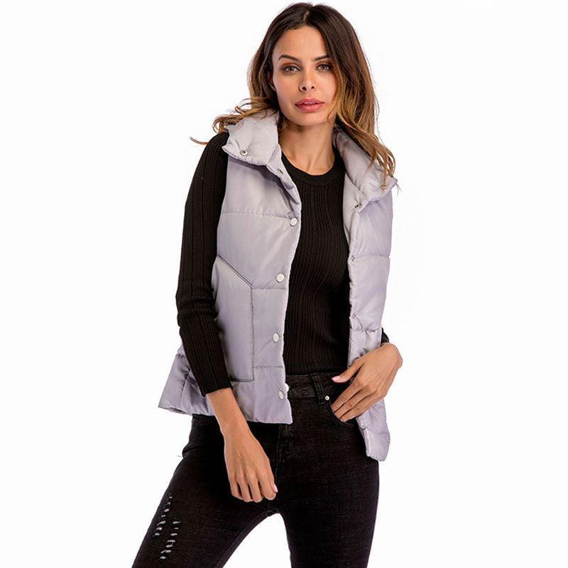 Women Early Winter Warmer Vest Coat Classic Solid Color Pattern Lapel Gilet