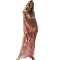 Women Bohemian Style Hollow Lace Long Length Vacation Flare Sleeves Coat