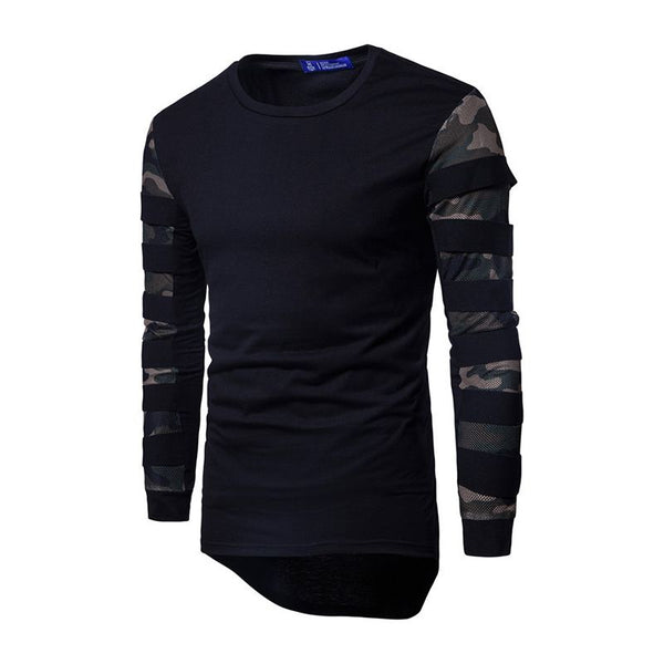 New Arrived Men Cotton Patchwork Long Sleeves Camouflage Printed Tops