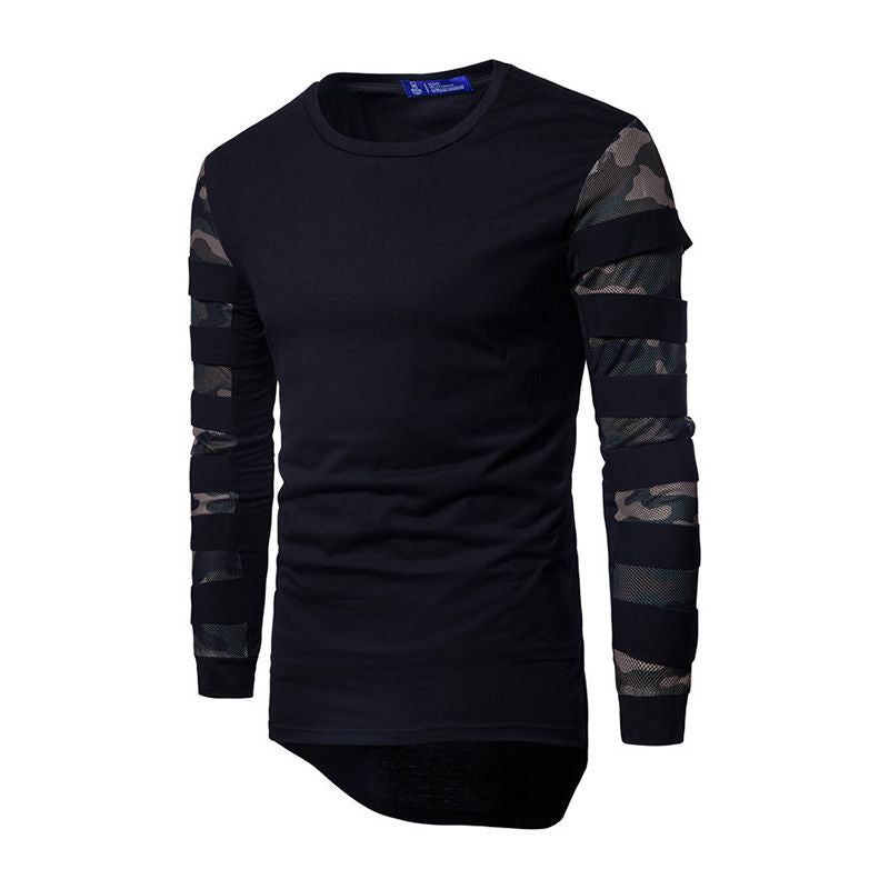 New Arrived Men Cotton Patchwork Long Sleeves Camouflage Printed Tops