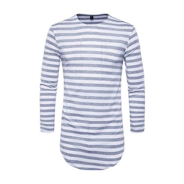 Four Colors Available Men Cotton Long Sleeves Stripes Printed T-shirt