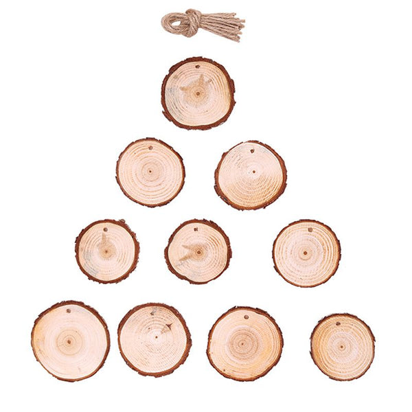 10 Pcs Pack Christmas Round Shape Wood Xmas Tree Party Home Ornament