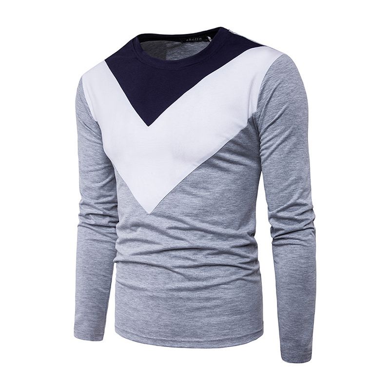 Men Cotton Color Blocking Long Sleeves Casual T-shirt