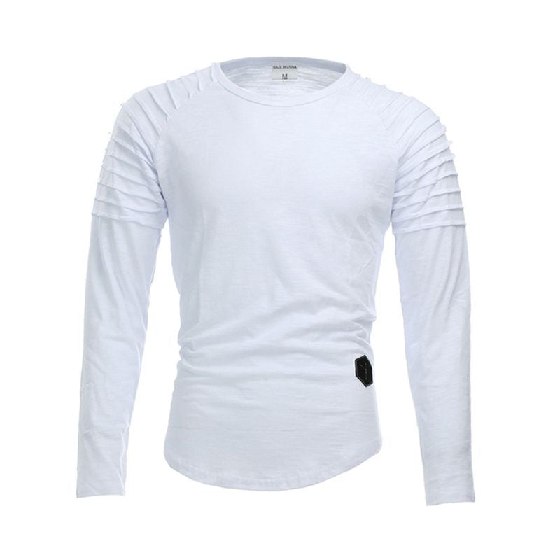 Hot Sale Men Cotton Solid Color Round Neck Long Sleeves Slim Fit T-shirt