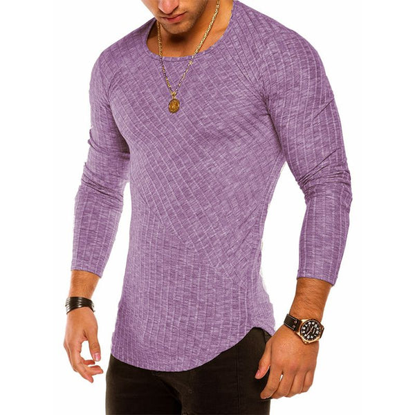 New Arrived Men Solid Color Long Sleeves Round Neck Casual Cotton Tops