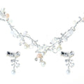 Hot Selling Style Women Fashion Jewelry Set Shiny Rhinestone Pearl Decorated Necklace Earrings Set