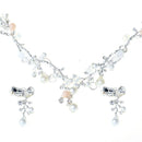 Hot Selling Style Women Fashion Jewelry Set Shiny Rhinestone Pearl Decorated Necklace Earrings Set