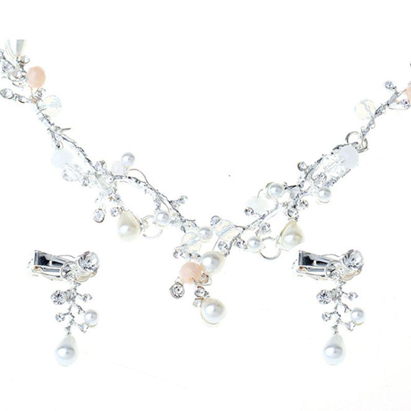Hot Selling Style Women Fashion Jewelry Set Shiny Rhinestone Pearl Decorated Necklace Earrings Set