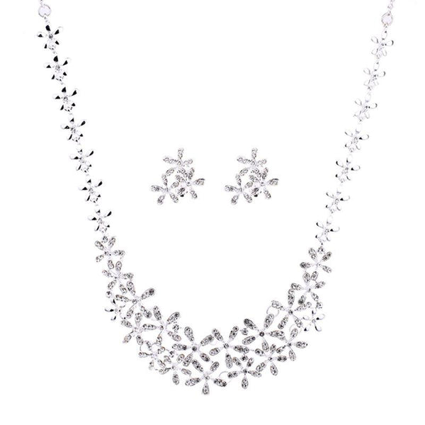 Creative Snowflake Shape Pendant Silver Alloy Necklace Earrings Wedding Set