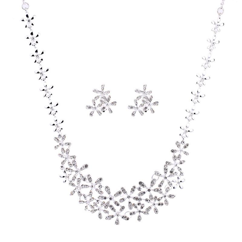 Creative Snowflake Shape Pendant Silver Alloy Necklace Earrings Wedding Set