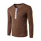 Men Cotton Solid Color Button Long Sleeves Round Neck Casual Tee