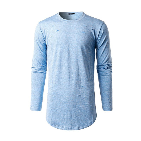 Men Breathable Cotton Solid Color Long Sleeves Casual Outdoor Tees With Hole