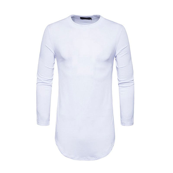 Men Casual Long Sleeves Solid Color Round Neck Cotton Tops