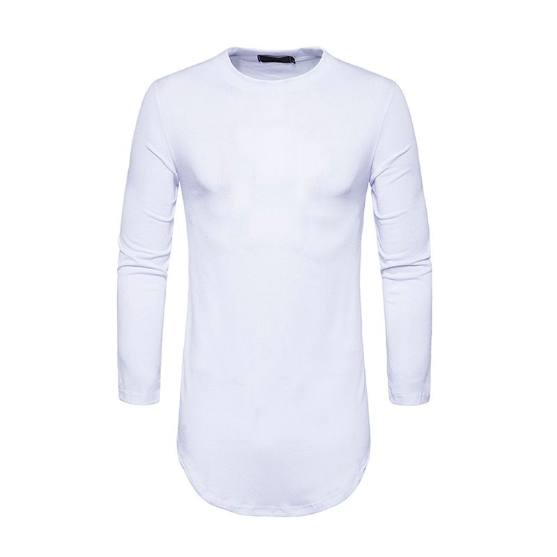 Men Casual Long Sleeves Solid Color Round Neck Cotton Tops