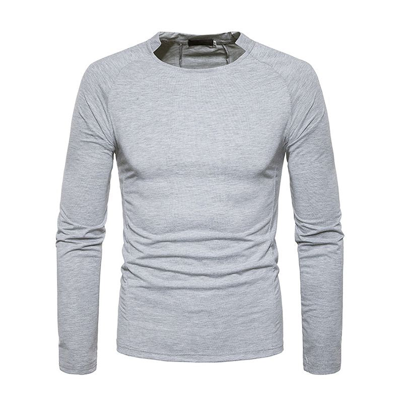 Men Cotton Solid Color Long Sleeves Special Neck Slim Fit Tops