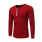 New Arrived Men Cotton Solid Color Patchwork Long Sleeves Casual Tops