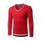 Men Cotton Solid Color Patchwork Long Sleeves V Neck Tops