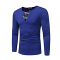 Fashion Men Cotton Solid Color Round Neck Long Sleeves Slim Fit Tops